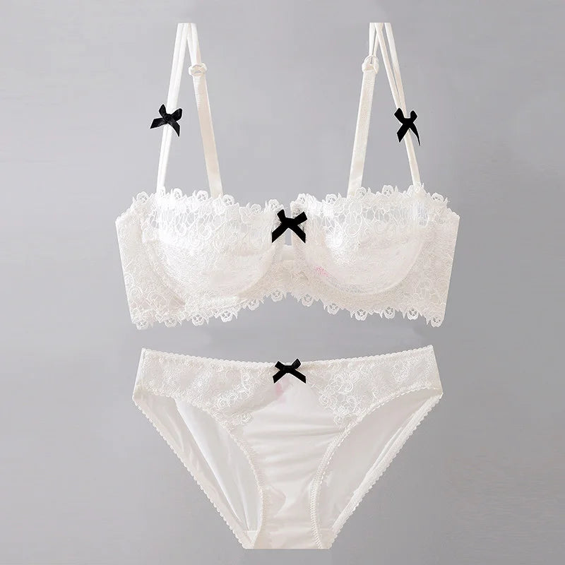 New Arrival Sweet Spicy Lace Lingerie Set Ultra Thin Half Cup Push Up Bra Soft Underwire Anti Sag Comfortable Women Wear
