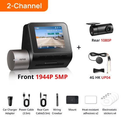 70mai Dash Cam A510 1944P HDR GPS ADAS 4G Connectivity 70mai 4G Front Cam A510 Car DVR 24H Parking Support Rear Cam