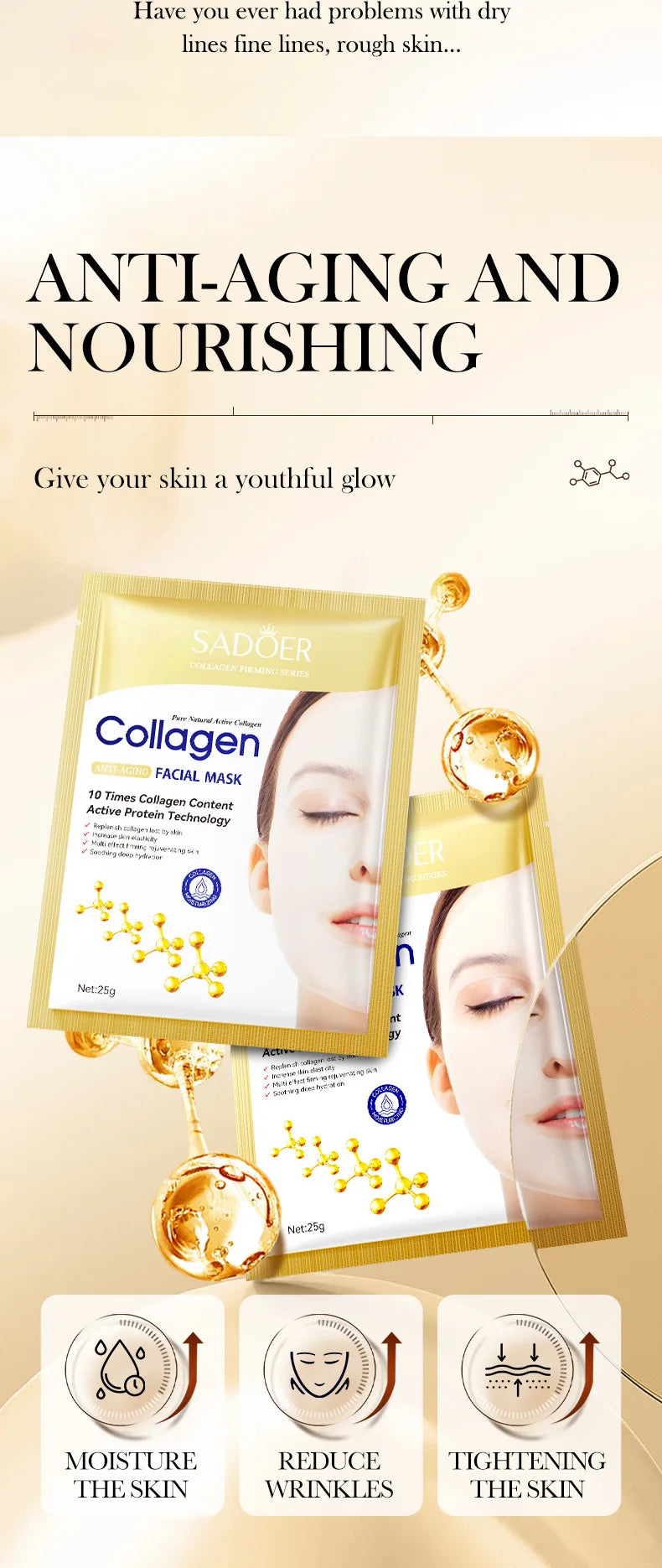 10PCS Collagen Anti Wrinkle Facial Mask Anti Aging Fade Fine Lines Firm Skin Moisturizing Brightening SkinCare Korean Cosmetics