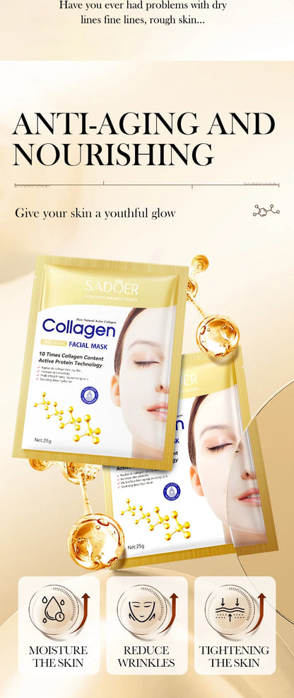10PCS Collagen Anti Wrinkle Facial Mask Anti Aging Fade Fine Lines Firm Skin Moisturizing Brightening SkinCare Korean Cosmetics
