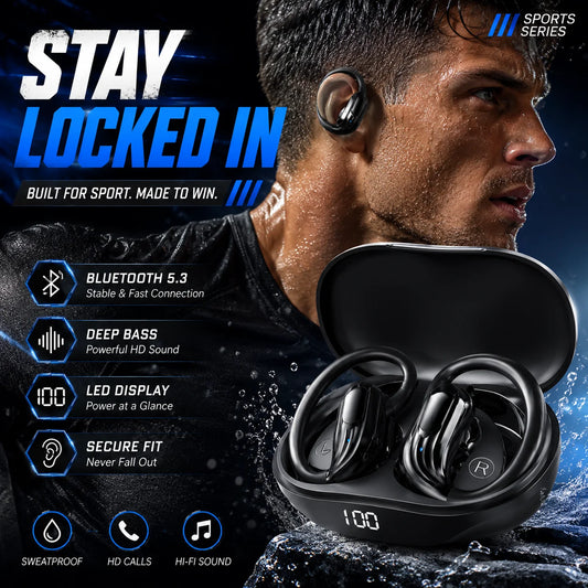 New Wireless Headphones Bluetooth 5.4 Earphones True with Mic Button Control Noise Reduction Sports Earhooks Waterproof Headset
