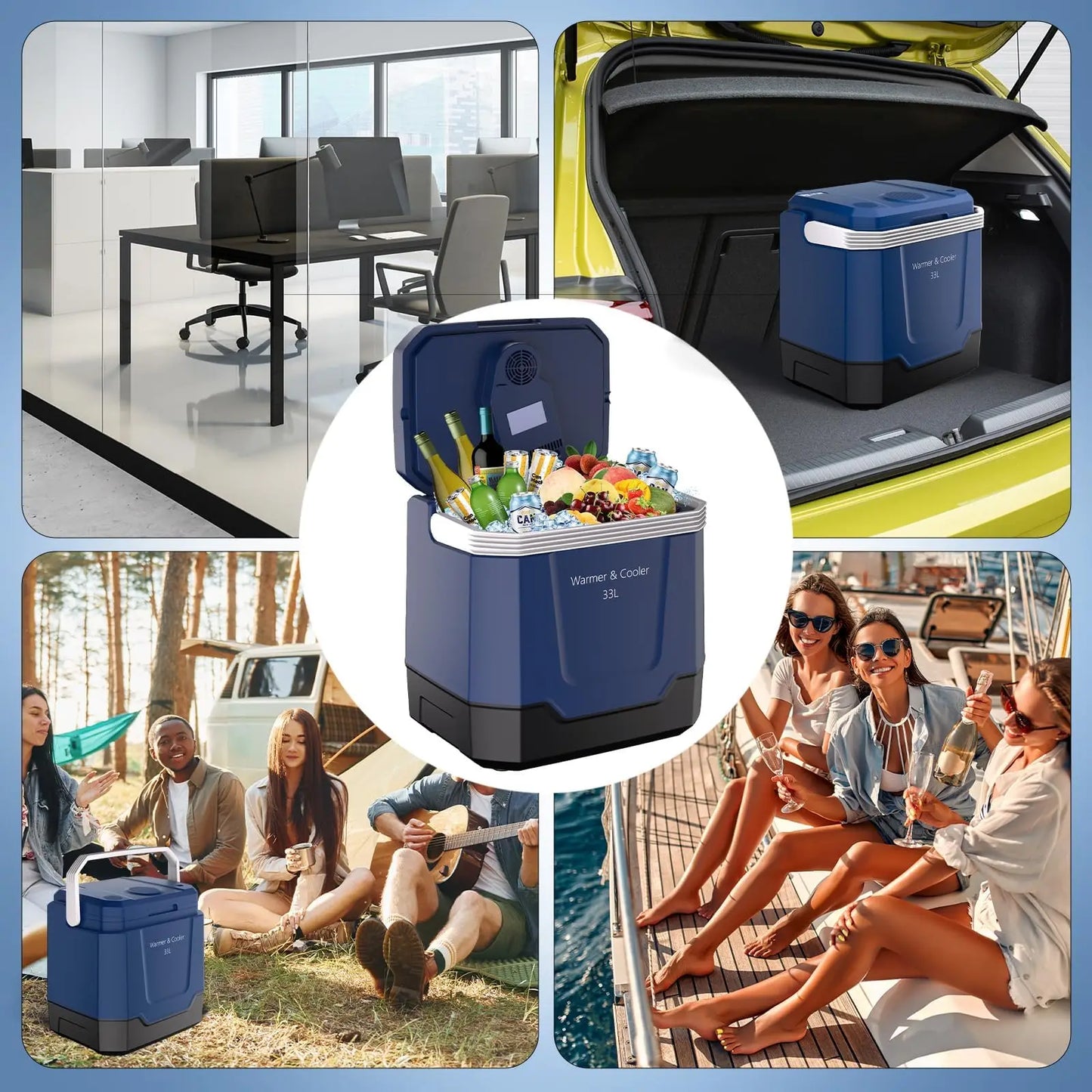 35QT Electric Cooler, Portable Car Refrigerator & Plug-In Cooler with 12V DC & AC Power, Travel Cooler for Camping, Road Trips, Truck Travel & Home Use, car fridge with Locking Handle
