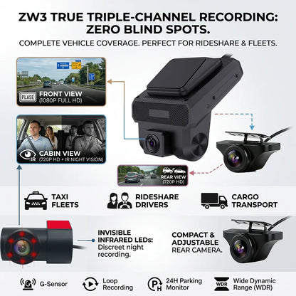 3 Cameras 4G LTE Dash Cam GPS Surveillance Full HD 1080P Car Video Recorder Night Vision 24 hour Remote Monitor DVR WiFi Hotspot