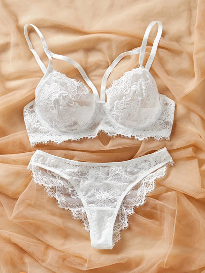 Women's Sexy Push Up Bra & Brazilian Panties Set - Lace Underwire Sheer Mesh Lingerie, Adjustable Straps Comfort Fit for Daily