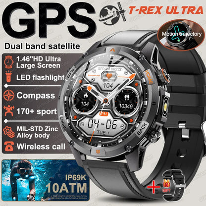 New Military GPS Smart Watch GPS LED Waterproof Heart Rate Sport BT Call HD AMOLED Smartwatch