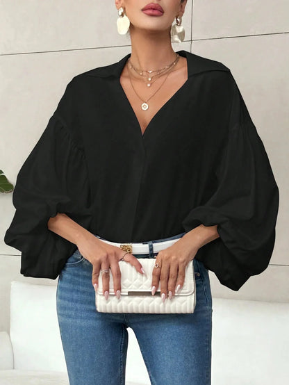 Boho Women's Blouses Spring Fall New Fashion French Polka Dot Half-neck Design Loose Puff Long-sleeve Top Casual Shirts Women
