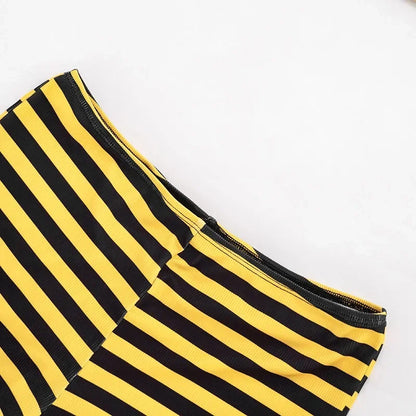Women Striped Print 3 Piece Short Sets Summer Sexy Halter Lace-up Bra Short Sleeve Crop Top Shorts Matching Sets Beach Vacation