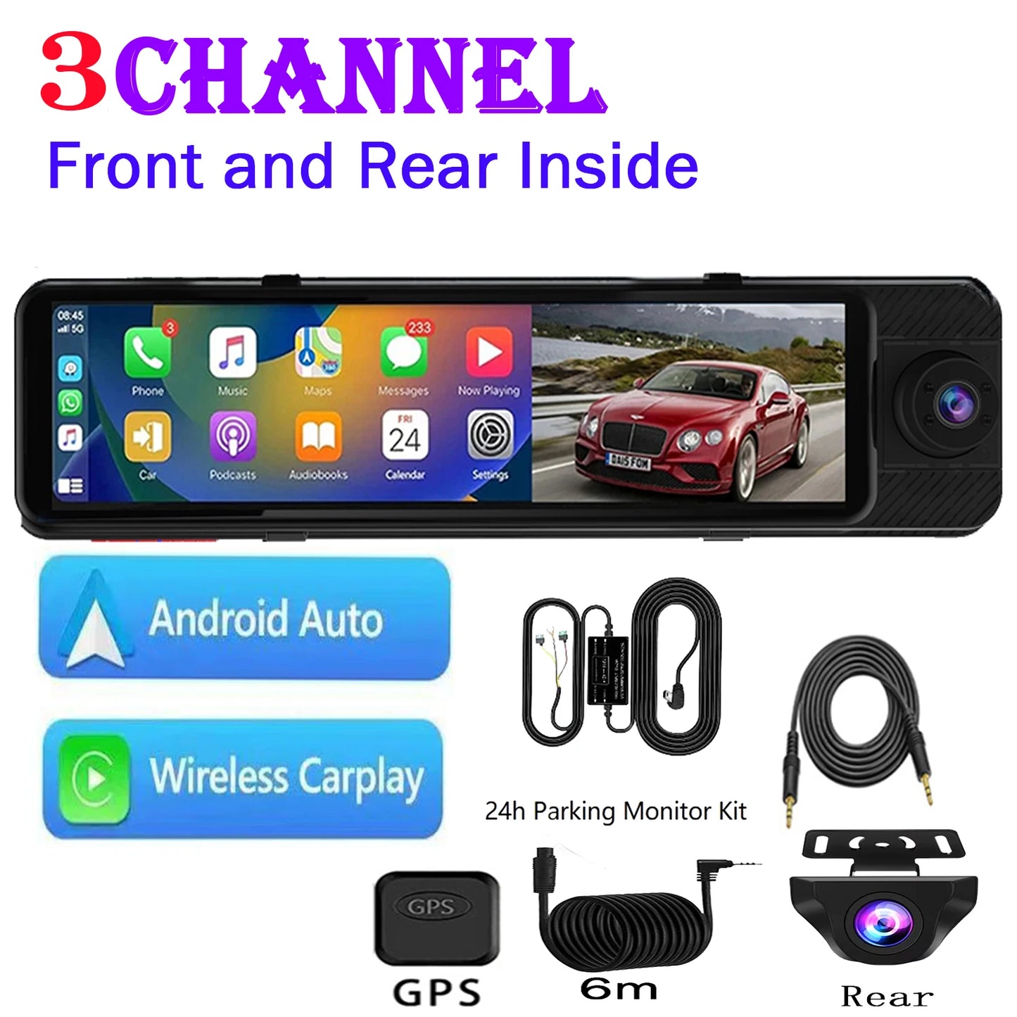 3 Camera Dash Cam 4K Car DVR Front Inside Rear 1080P GPS Tracking Night Vision Video Registrator Dashcam Parking Monitor