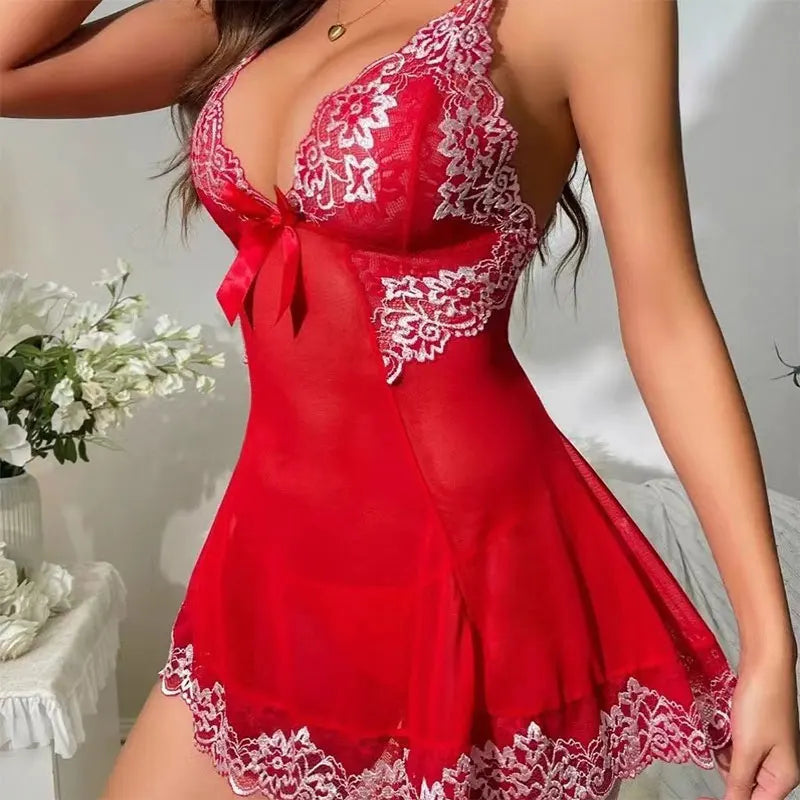 Plus Size Pajamas For Women's Sleepwear Sexy Deep V Erotic Dresses
