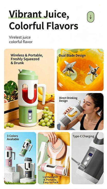 Dual Blades Wireless USB Rechargeable Portable Juicer Cup Multifunctional Fruit Vegetable Blender for Watermelon Fresh Juic