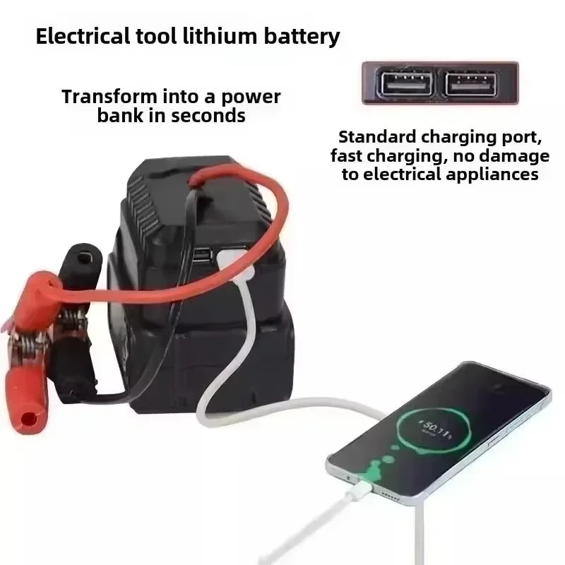 For Makita Car Battery Jump Starter Lithium  Emergency Power Bank with Thickened Copper Clips with Dual USB Charging Ports