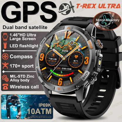 New Military GPS Smart Watch GPS LED Waterproof Heart Rate Sport BT Call HD AMOLED Smartwatch