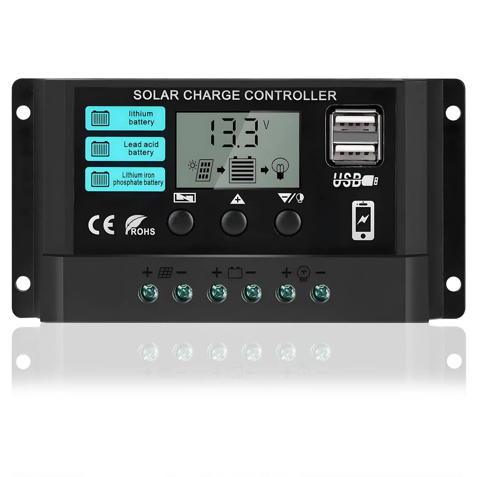 12V/24V 100A Solar Charge Controller AutoSwitch LCD Display with Overcharge/Short Circuit Protection for RV Boat Off-Grid System