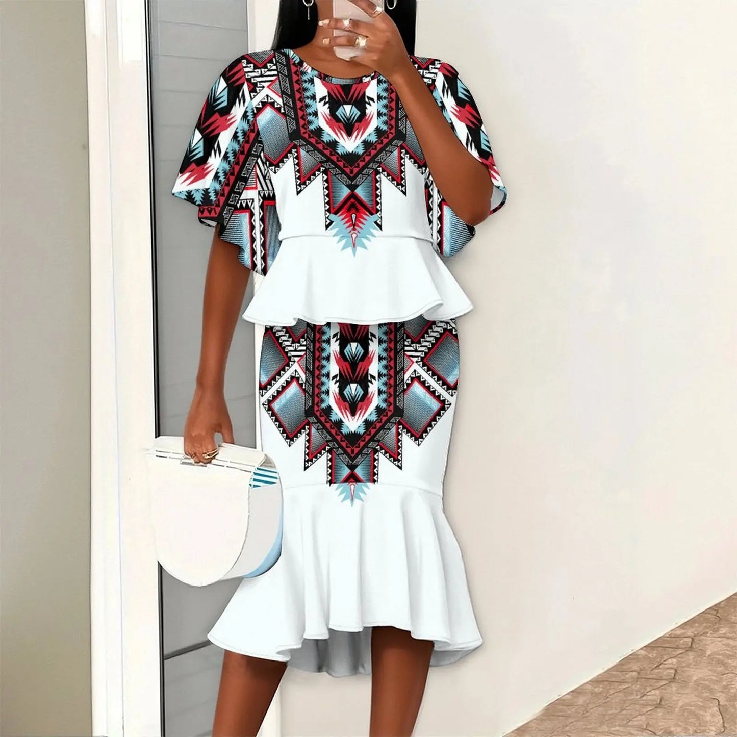 Summer Round Neck Casual Set Women's Fashion Slim Skirt Ladies Two Piece Set Fishtail Skirt Sexy Party Skirt