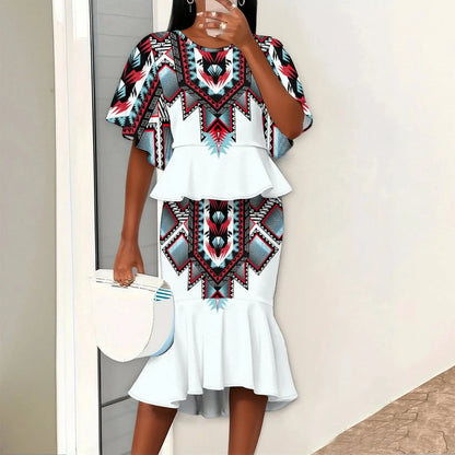 Summer Round Neck Casual Set Women's Fashion Slim Skirt Ladies Two Piece Set Fishtail Skirt Sexy Party Skirt