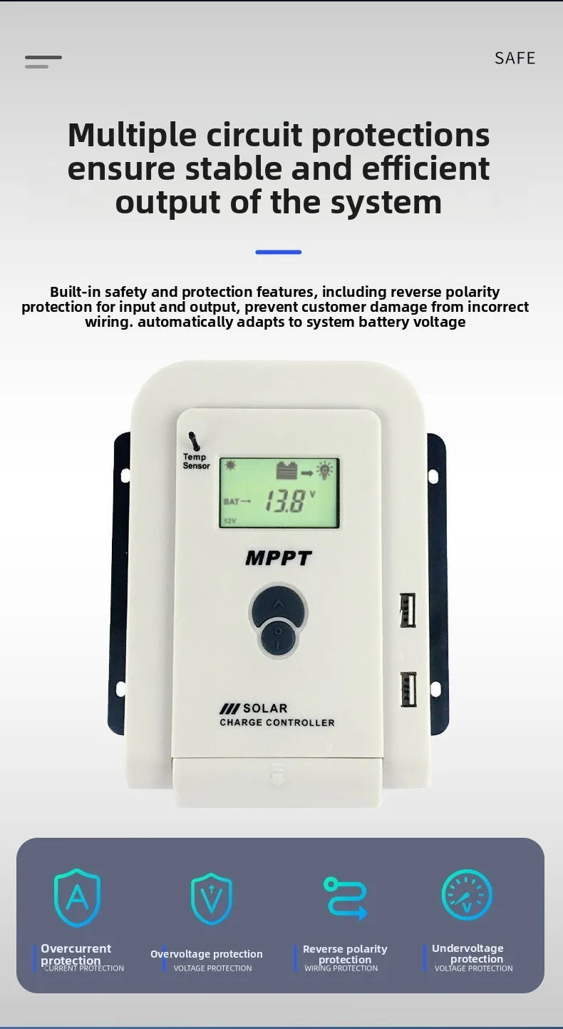 MPPT Solar Charge Controller 10A20A30A40A50A60A Smart LCD Charging 12V24V Auto Photovoltaic Controller Bluetooth