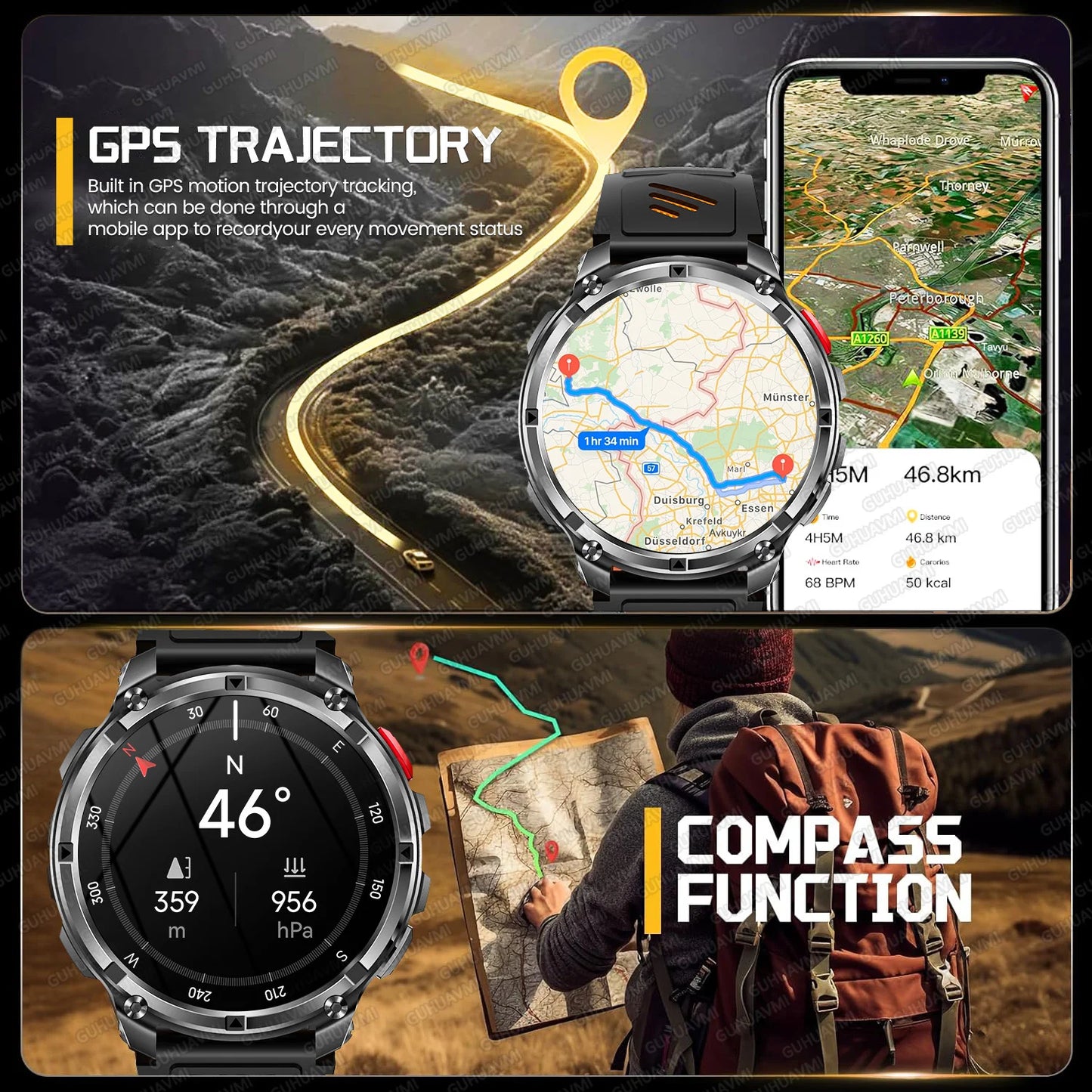 10ATM Waterproof Military Grade Sports Outdoor Smartwatches