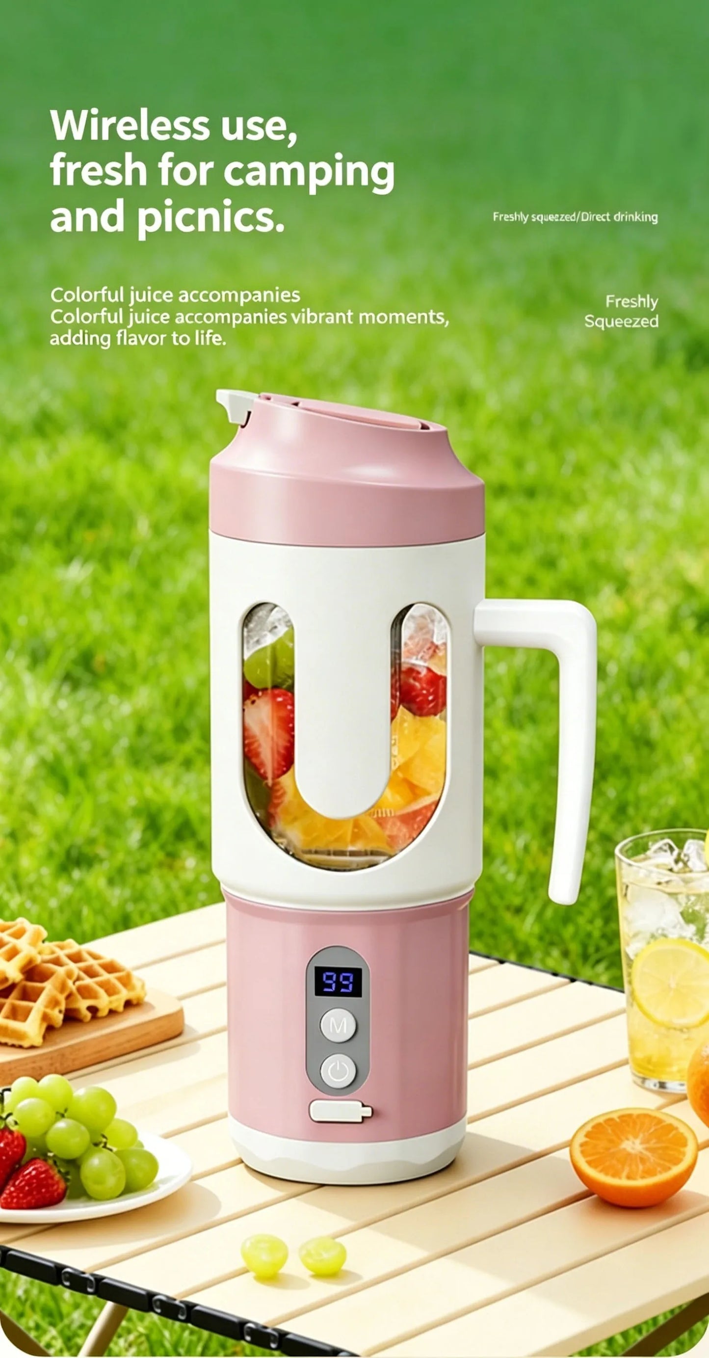 Dual Blades Wireless USB Rechargeable Portable Juicer Cup Multifunctional Fruit Vegetable Blender for Watermelon Fresh Juic
