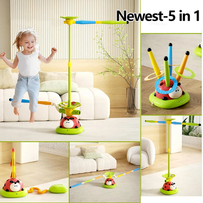 Musical Jump Sports Toys Toss Ring Game Toy and Rocket Launcher for Kids Ladybug Multifunction Outdoor Machine Gifts