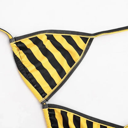 Women Striped Print 3 Piece Short Sets Summer Sexy Halter Lace-up Bra Short Sleeve Crop Top Shorts Matching Sets Beach Vacation