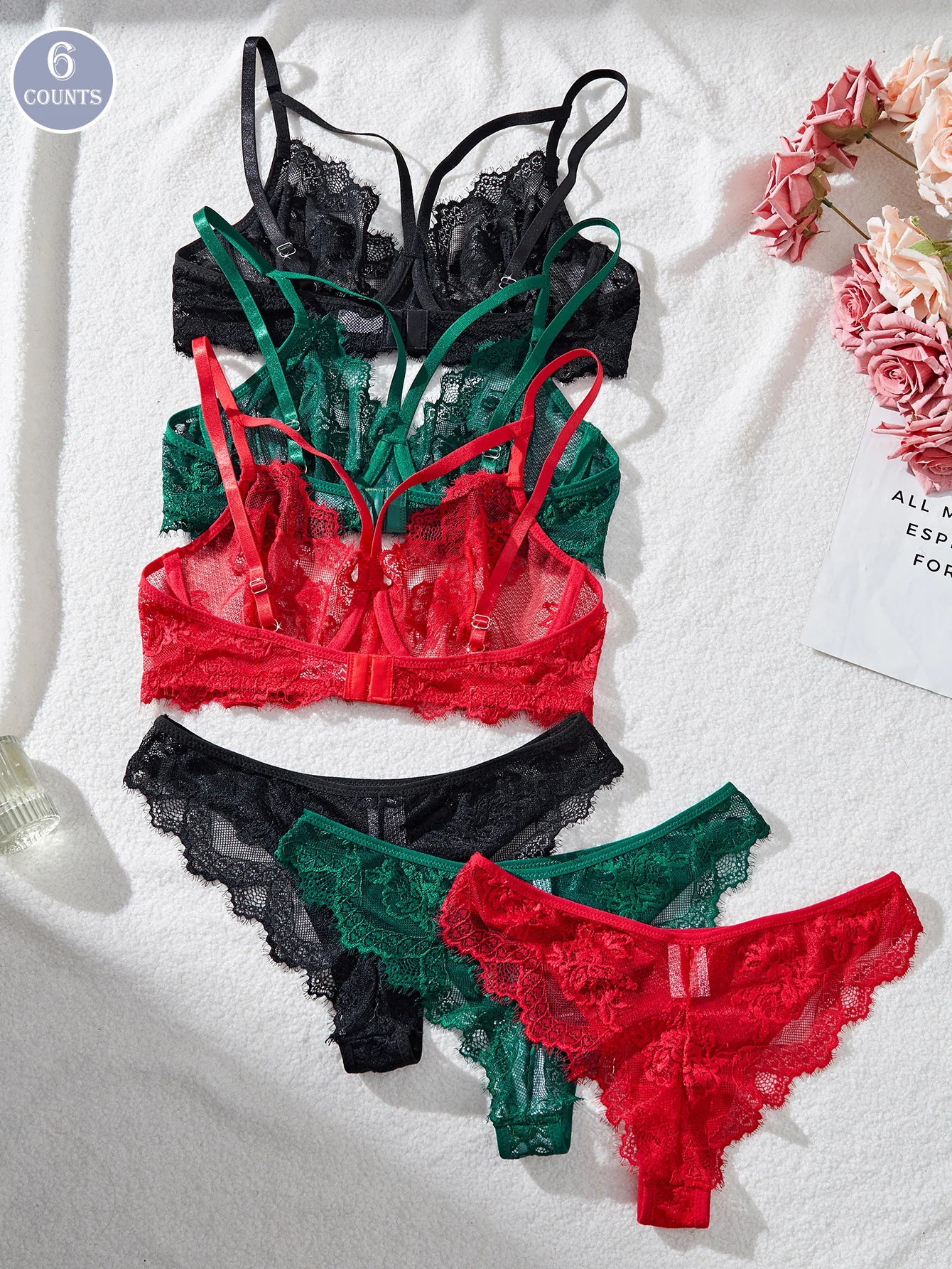 Women's Sexy Push Up Bra & Brazilian Panties Set - Lace Underwire Sheer Mesh Lingerie, Adjustable Straps Comfort Fit for Daily
