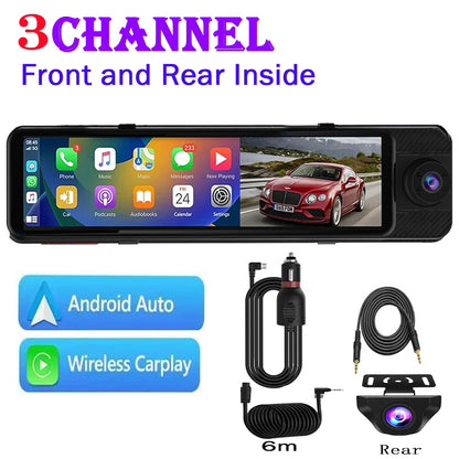 3 Camera Dash Cam 4K Car DVR Front Inside Rear 1080P GPS Tracking Night Vision Video Registrator Dashcam Parking Monitor