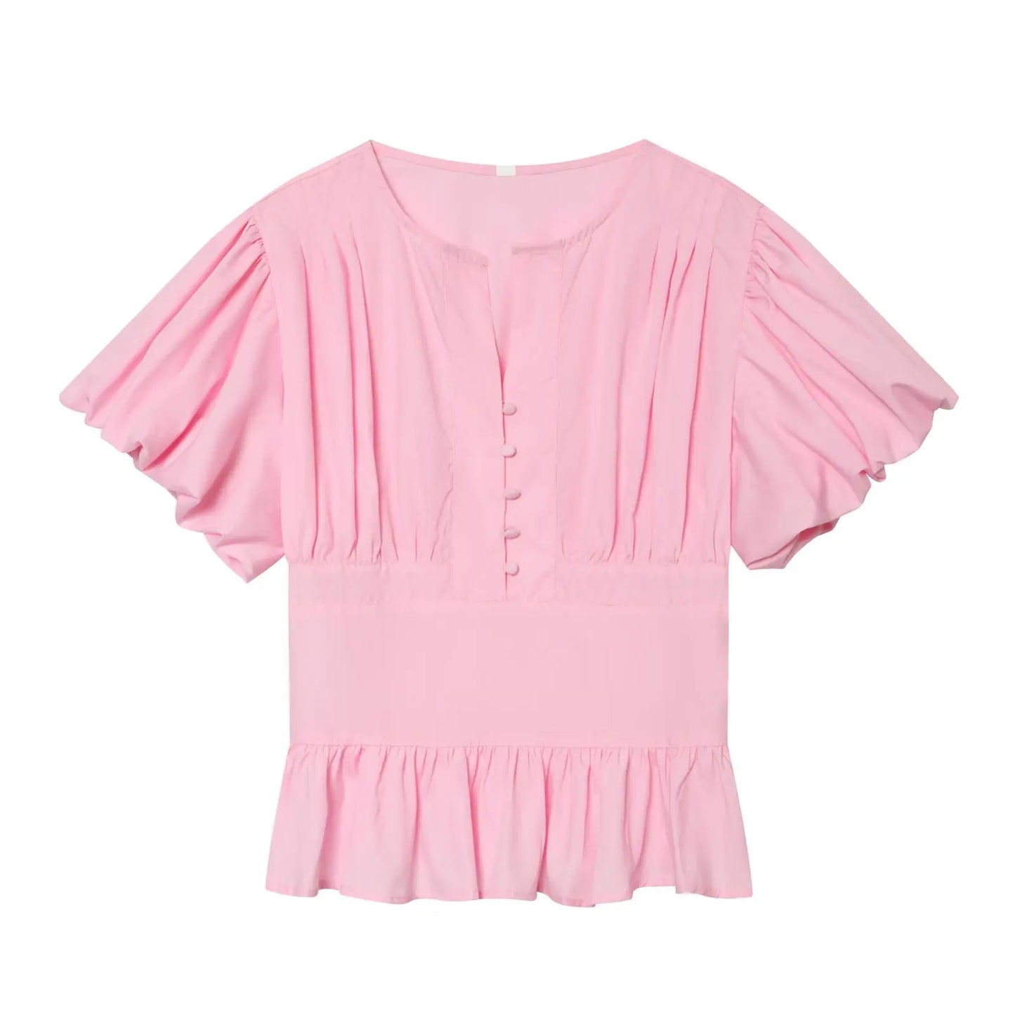 Women's Puff Sleeve Blouse New 2026 Spring Summer Vintage Simple O Neck Button Women Pintuck Shirts & Blouses Chic Female Tops