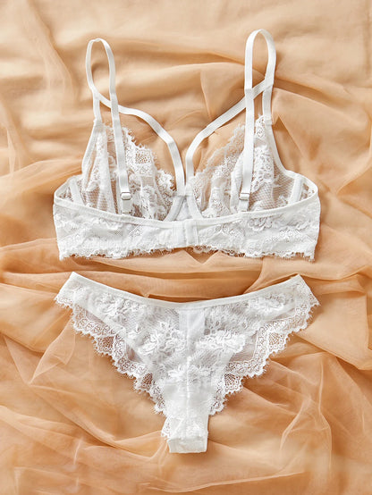 Women's Sexy Push Up Bra & Brazilian Panties Set - Lace Underwire Sheer Mesh Lingerie, Adjustable Straps Comfort Fit for Daily