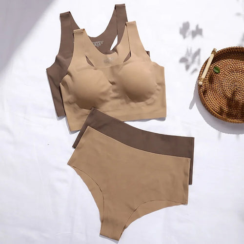 Women Wireless Bra Custom Bra And Shorts Sets Reggiseno Senza Cuciture Removeable Padded Seamless Bra Set