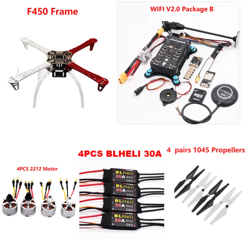 PixHawk2.4.8 Flight Control F450 Drone Kit Ardupilot 100MW Radio Telemetry Quadcopter BLHELI 30A 2212 Motor ESC Landing Gear
