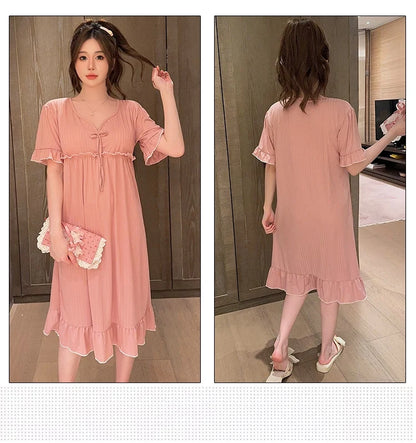 Hot Summer Plus Size Sexy Lace V-neck Short Sleeve Cotton Nightgowns for Women Cute Sleepwear Night Dress Nightdress Home Nighty