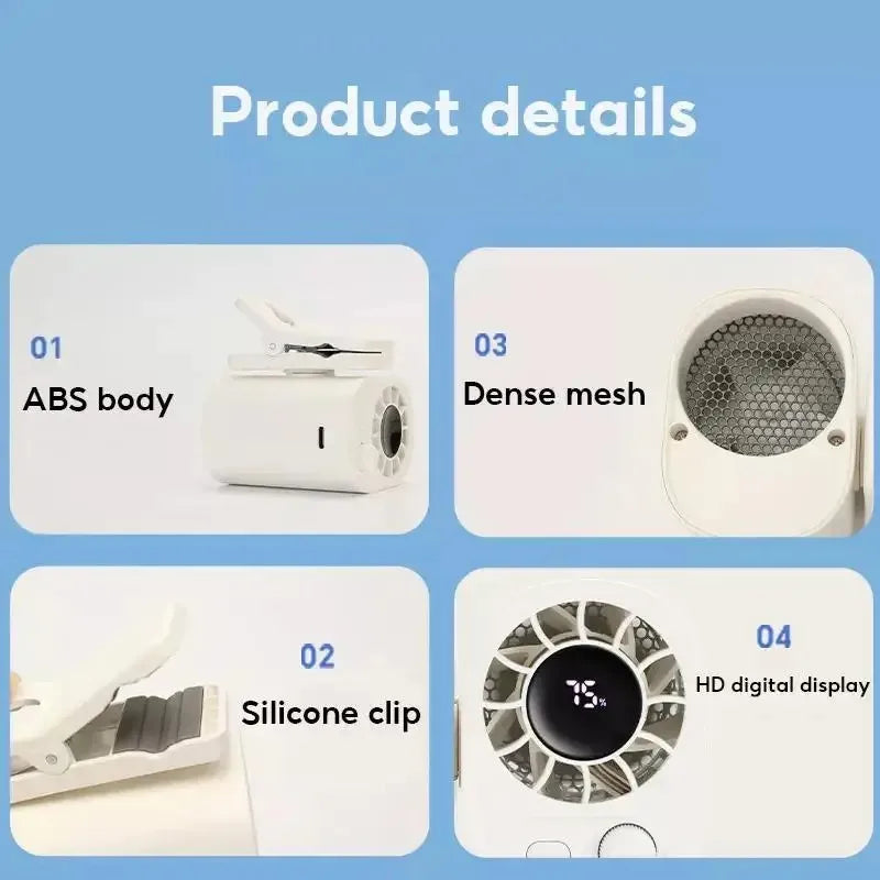 Clip-On Car Fan 360° Rotatable 100-Speed Multi-Scene Portable Fan Long Service Life Lightweight USB Rechargeable