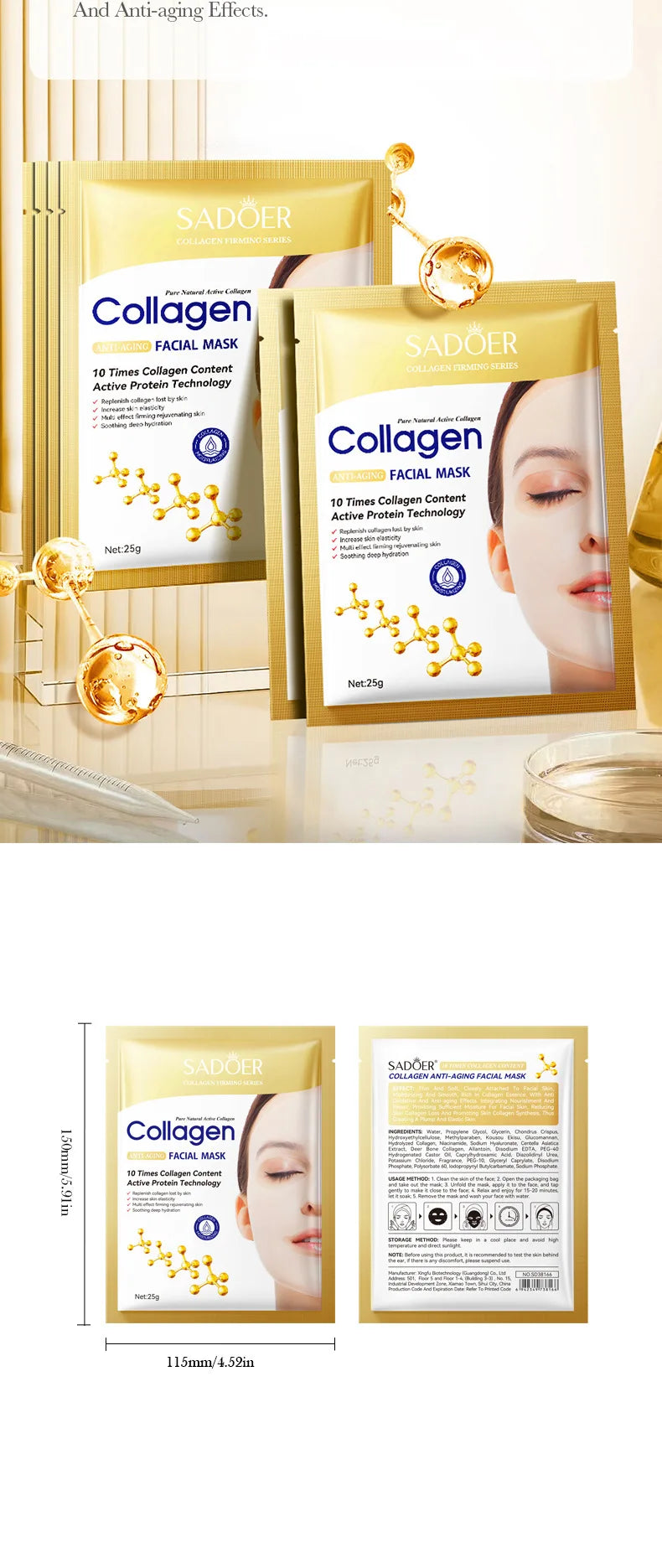 10PCS Collagen Anti Wrinkle Facial Mask Anti Aging Fade Fine Lines Firm Skin Moisturizing Brightening SkinCare Korean Cosmetics