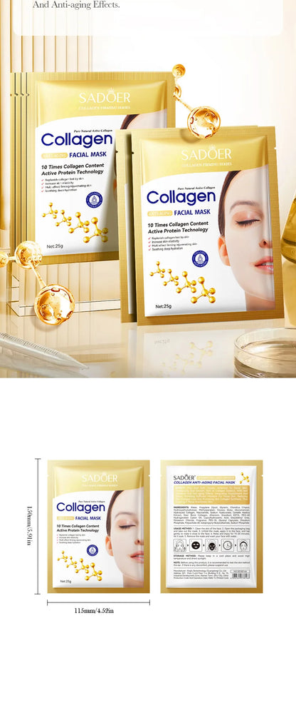 10PCS Collagen Anti Wrinkle Facial Mask Anti Aging Fade Fine Lines Firm Skin Moisturizing Brightening SkinCare Korean Cosmetics
