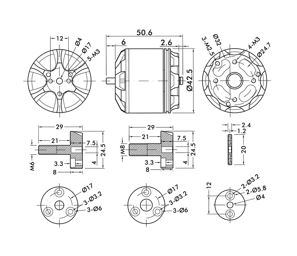 T-MOTOR MN3520 KV400 Brushless Motor 4-8S LiPo 1140W Max Power 38A Max Current High Quality for RC Drone Multicopter UAV