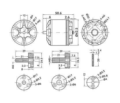 T-MOTOR MN3520 KV400 Brushless Motor 4-8S LiPo 1140W Max Power 38A Max Current High Quality for RC Drone Multicopter UAV