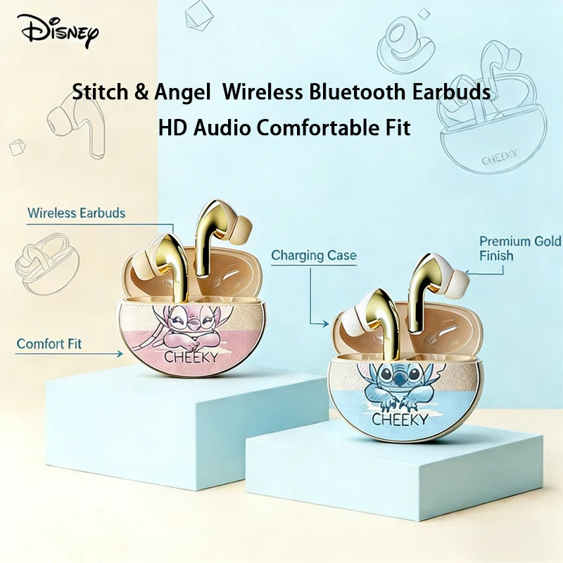 Cartoon Lilo & Stitch Angel TWS Wireless Earphones Bluetooth 5.3 Dual MIC Stereo Noise Reduction Bass HIFI Touch Control Earbuds