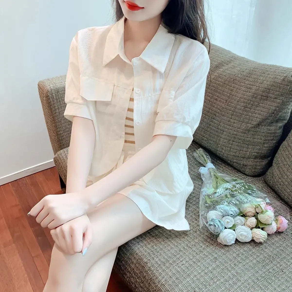 Summer Short Sets for Women 2 Pieces Sleeve New Kit Novelty In Tailor Fashion Top and Bottom Trends Chic Elegant Woman Shorts
