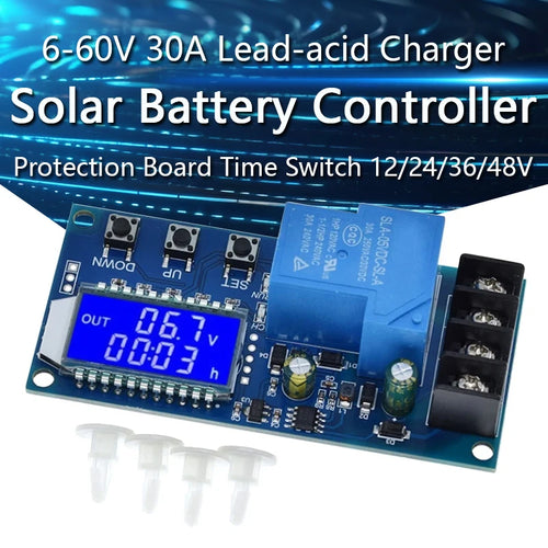 6-60V 30A Lead-acid Solar Battery Charge Controller Protection Board Charger Time Switch 12V 24V 36V 48V Battery Bapacity