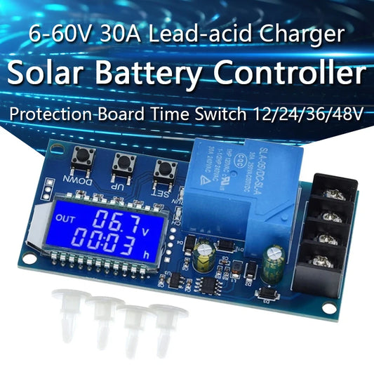 6-60V 30A Lead-acid Solar Battery Charge Controller Protection Board Charger Time Switch 12V 24V 36V 48V Battery Bapacity