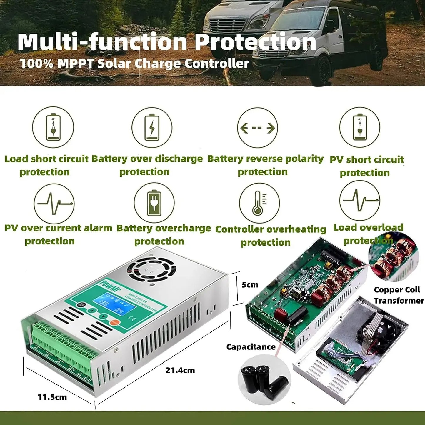 PowMr MPPT 60A Solar Charge Controller 12V 24V 36V 48V Auto Max PV 160VDC For Lead Acid Lithium Battery