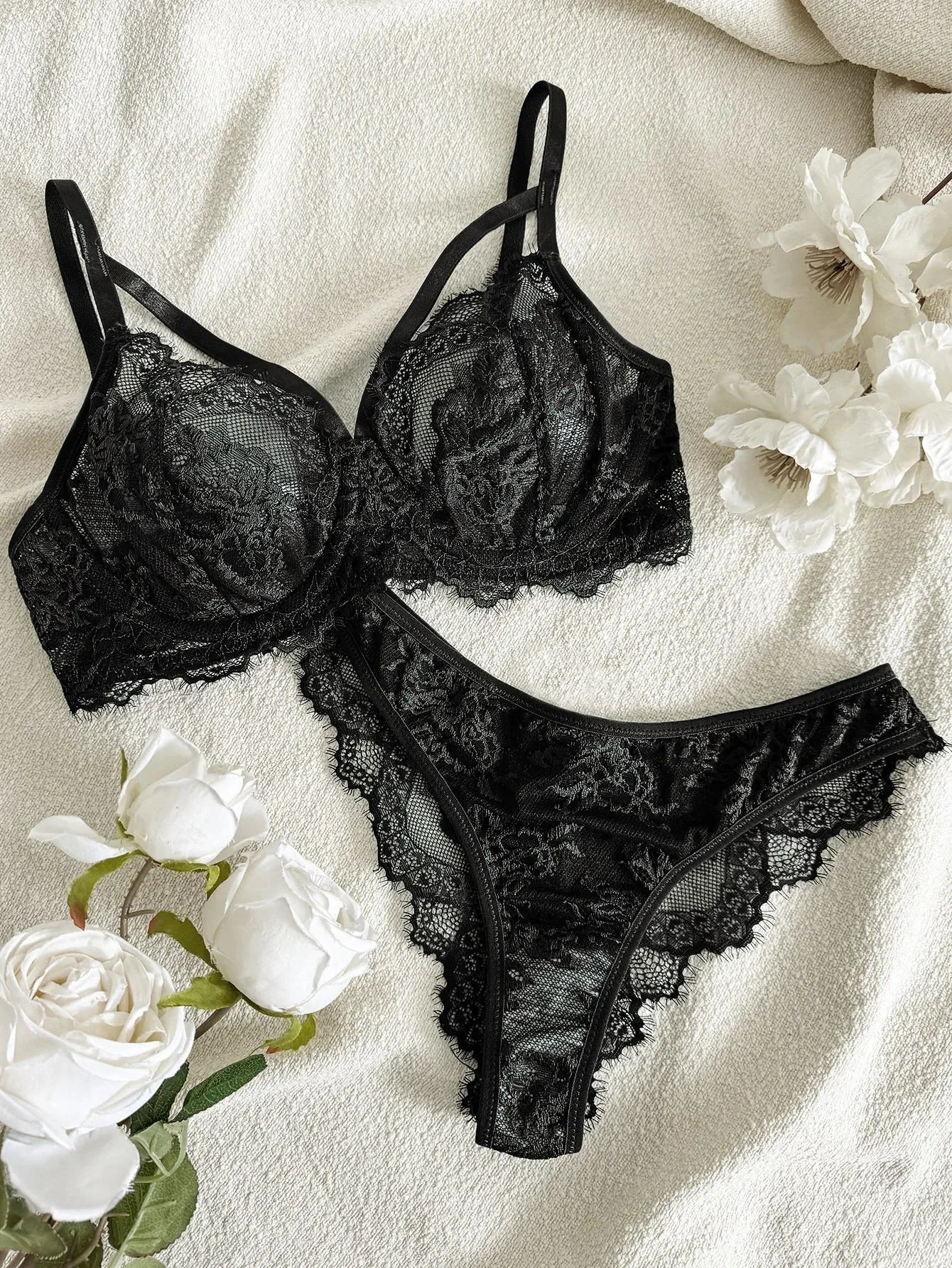 Women's Sexy Push Up Bra & Brazilian Panties Set - Lace Underwire Sheer Mesh Lingerie, Adjustable Straps Comfort Fit for Daily