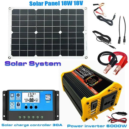 110/220V Solar Power System 18W Solar Panel Battery Charge 30A Controller 6000W 12V 220V Inverter Complete Power Generation Kit