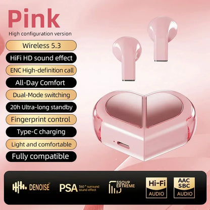 K520 Wireless Earbuds Rotatable Love Heart Charging Case Low Latency Gaming Bluetooth Headphones Stereo In Ear Earphones