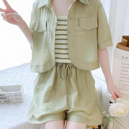 Summer Short Sets for Women 2 Pieces Sleeve New Kit Novelty In Tailor Fashion Top and Bottom Trends Chic Elegant Woman Shorts