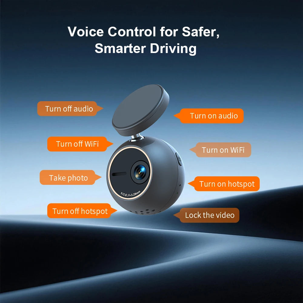 Dash Cam KAWA Tiny Video Recorder 2K Car DVR MINI ORB,Voice Control Car Camera,360° Rotate,180° Video Flip AUTO Dash Camera