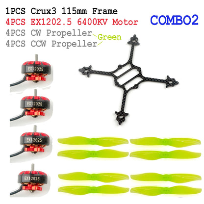HappyModel 3inch Crux3 Toothpick Frame FPV Kit EX1202.5 6400KV Brushless Motor with Gemfan 3018 Propeller Combo for RC FPV Drone