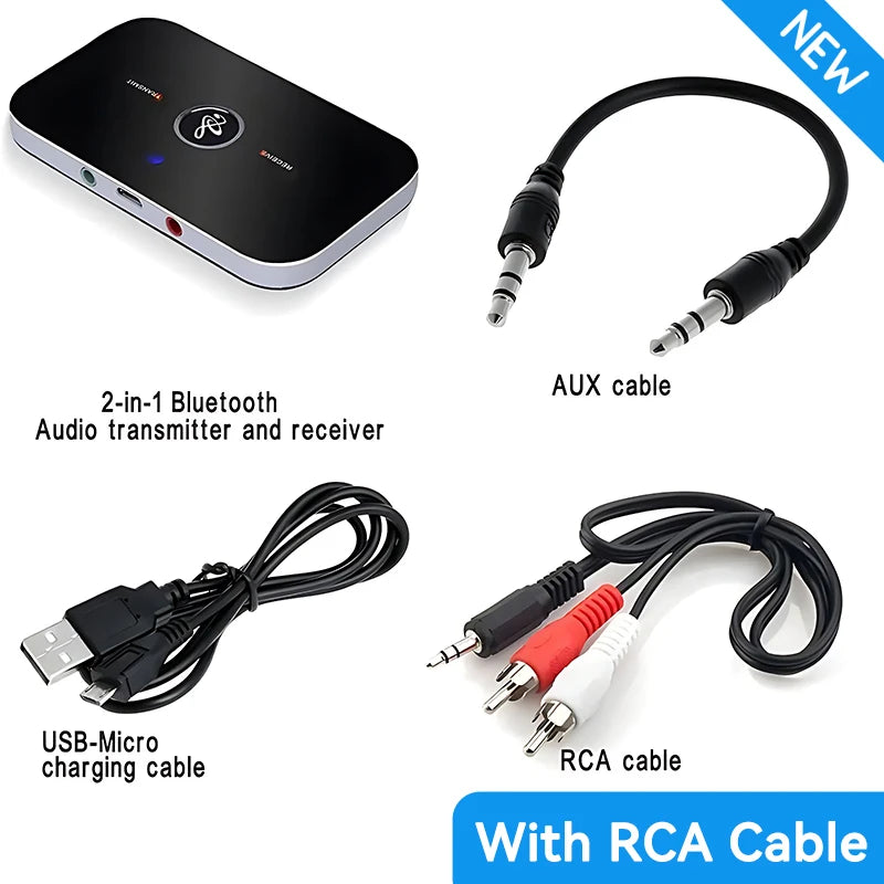 Upgrade B6 2in1 Bluetooth 5.3 Audio Receiver Transmitter 3.5mm AUX+RCA Built-in Battery Wireless Adapter For Car PC TV Headphone
