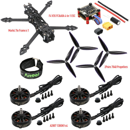 Mark4 Mark 4 7inch 295mm FPV Frame& F4 V3S PLUS Stack BLS 60A ESC &A2807 1300KV Brushless Motor& 7040 propeller Rc Drone Kit