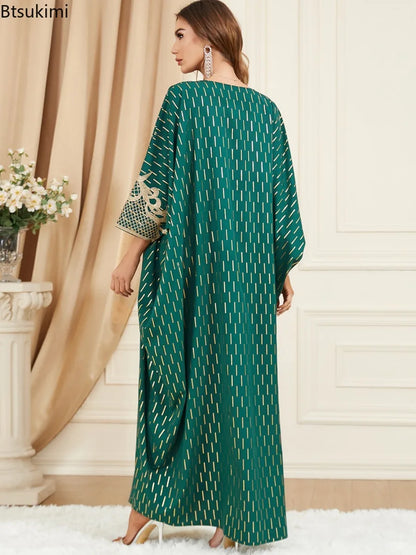Muslim Dresses Women Elegant Long Robe Middle East Dubai Loose Abaya Bat Sleeve V-neck Tassel Evening Dress Femme Party Vestidos